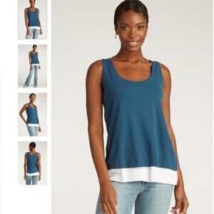 Indigenous Tank Top S Layered Organic Cotton Fair Trade Ethical Peru Blue White